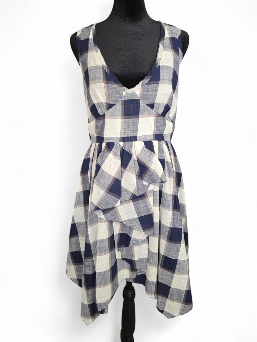 Leifsdottir Anthropologie Plaid Cotton Silk Dress Ruffle Fit Flare Sleeveless 4